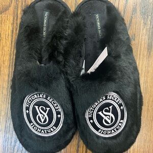 Victoria's Secret Black Fur Slippers
